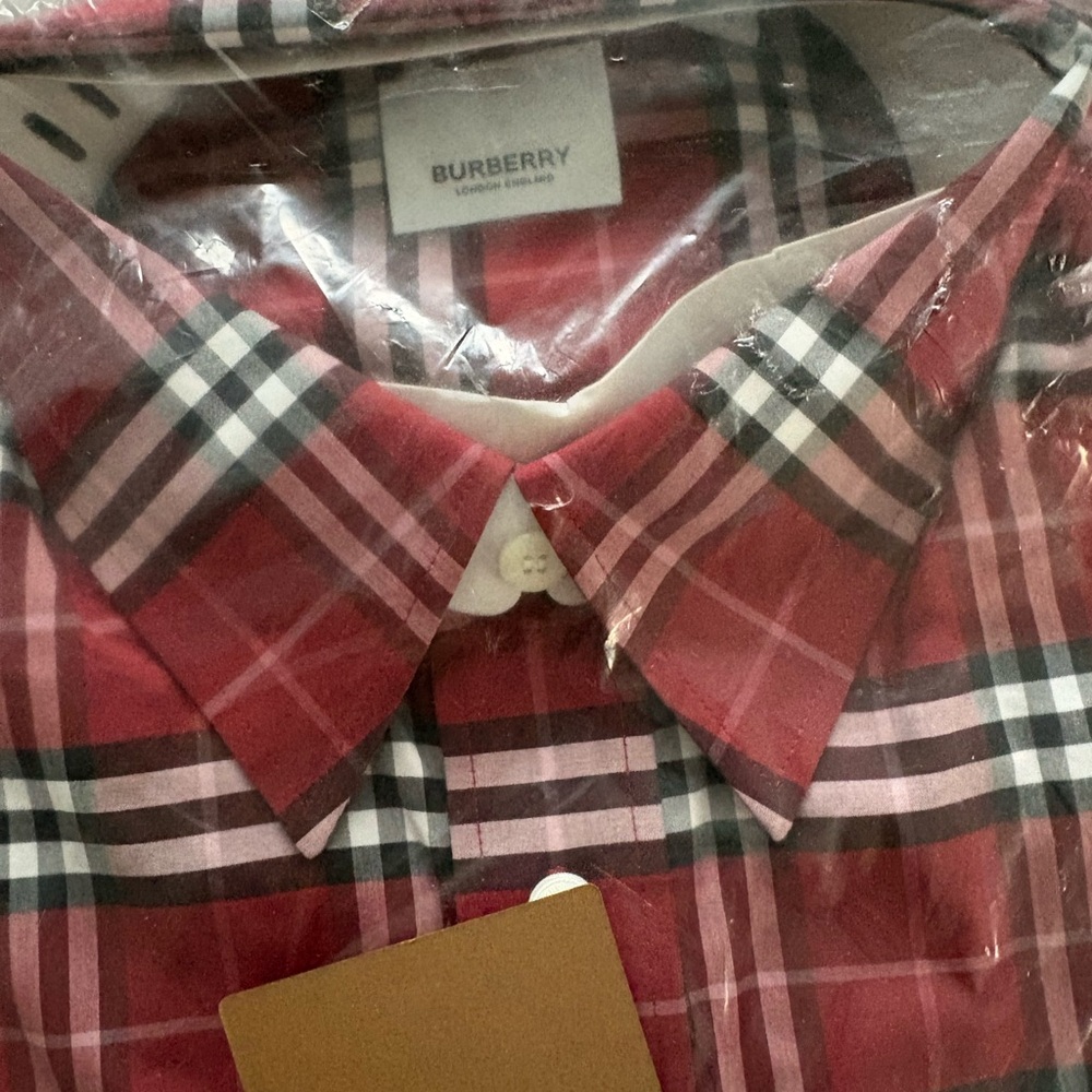 Burberry Men’s Red & White Plaid Button Down Shirt - George Bright Red IP Check - Picture 3 of 3